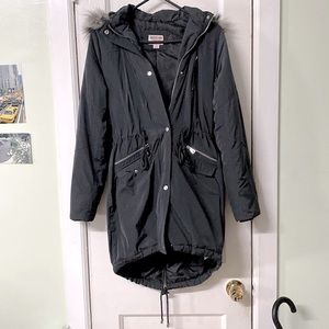 Mossimo Gray Utility Parka Coat Faux Fur Trim Hood in Womens Size XS Extra Small